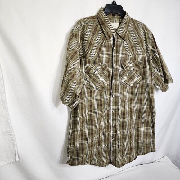 Eagle Crest Men's Shirt Size XLT Green Pearl Snap Up Plaid Western Short Sleeve - Picture 4 of 9